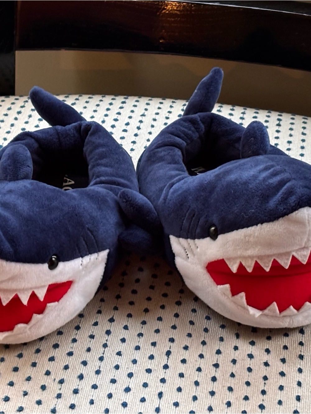 The Children's Place Navy, White and Red Shark Plush Slippers